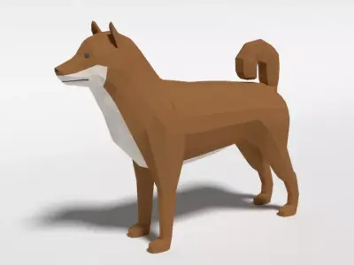 Low Poly Cartoon Shiba Inu Dog Low-poly 3D model