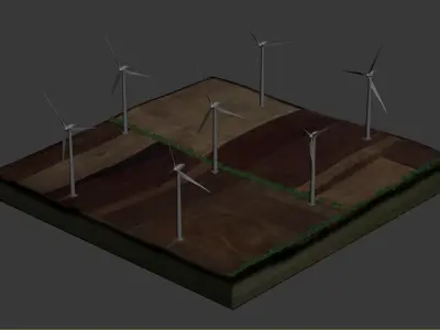 Wind Generators on a Relief Island 3D model