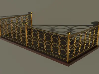 Balcony 4 ornate gold wrought iron railing 3D model