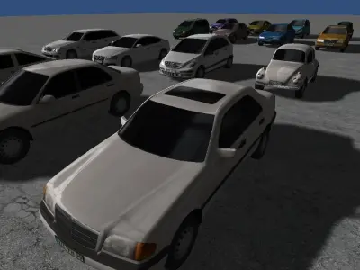 Car collection two cars in environment Low-poly 3D model
