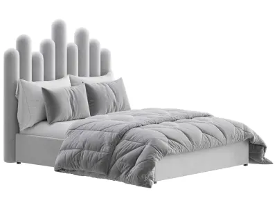 Light Wood Upholstered Panel Modern Bed 3D model