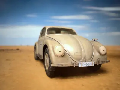 VW beetle Typ 87 Afrika Korps staff car WW2 Western desert Low-poly 3D model