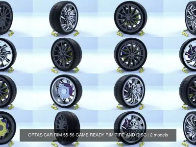 ORTAS CAR RIM 55-56 GAME READY RIM TIRE AND DISC 3D Model Pack