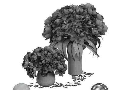 pastel peonies 2 vases 3D model
