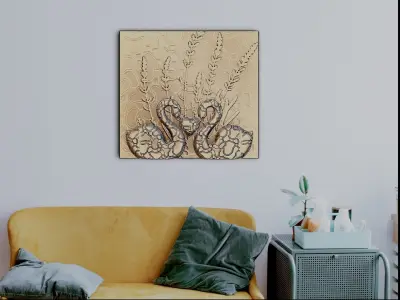 The couple beautiful swans and heart design 3D print model