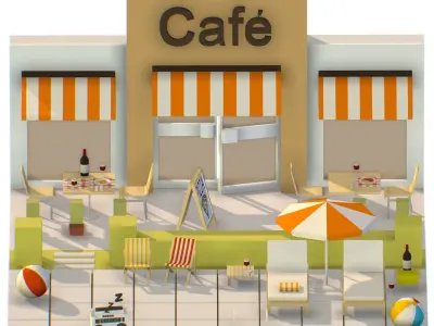 Italian cafe scene pizza pool Low-poly 3D model
