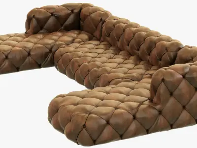 Restoration Hardware Soho Tufted Leather U-Chaise Sectional 3D model