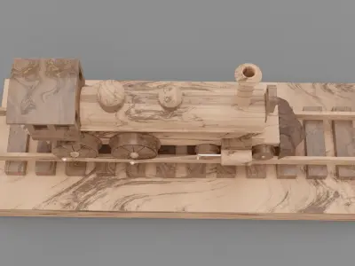 Wood toy locomotive  Low-poly 3D model
