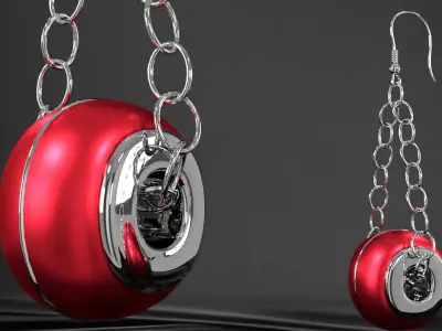 earrings pair of with silver chains 3D model