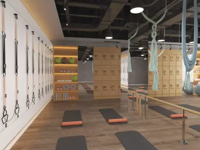 Modern Pilates Studio Interior Scene  3D model