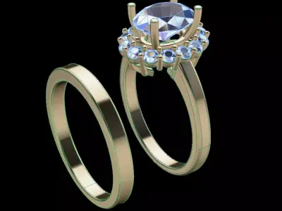 Stack Oval Diamond Halo Engagement Ring Set 3D print model