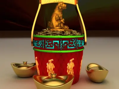 Chinese gold ingot bucket 3D model
