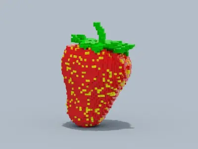 Voxel Strawberry  Low-poly 3D model
