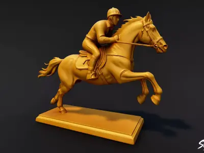 Golden Horse Riding Statue Low-poly 3D model
