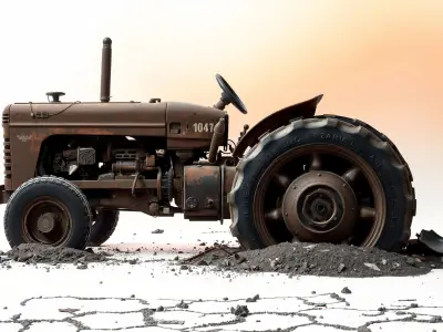 Rusted Tractor in Post-Apocalyptic Wasteland Low-poly 3D model
