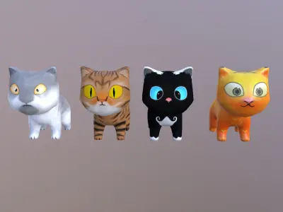 Low poly Cat with 4 skins Low-poly 3D model