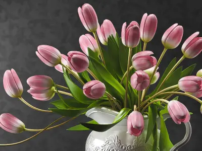 Tulips 3 in vase on table 3D model