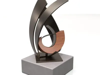 Metal And Wood With Stone Base Sculpture PBR 3D model