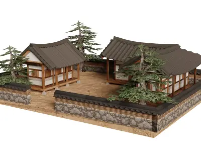 Korean Village 3D Model Pack Low-poly 3D model