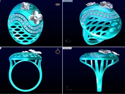  Mesh flower ring - Italian rings - Womens Rings - N6344 3D print model