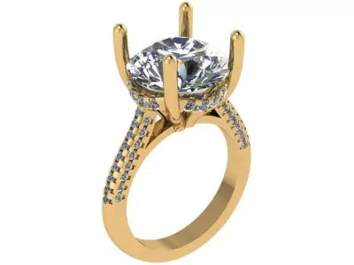 Round under halo cathedral solitaire ring  3D print model
