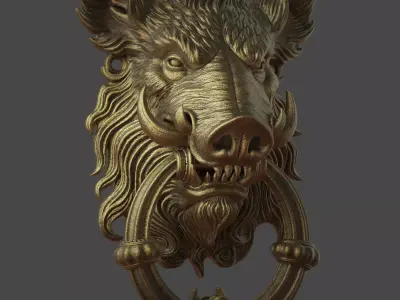 Boar Door Knocker - A Mystical Symbol of Strength and Protection 3D print model