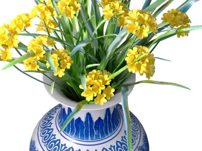 bouquet of yellow flowers in a vase a pot a vase for decoration 3D model