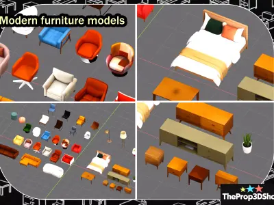 Modern Bedroom and Living Room Furniture Set 3D model