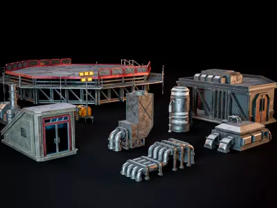 SCIFI INDUSTRIAL ROOFTOP ASSET KIT Low-poly 3D model