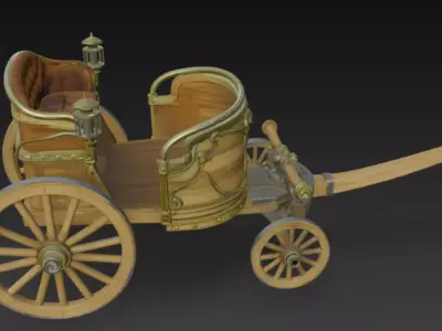 Ancient Vintage Ornate Wooden Carriage 3D Model 3D model