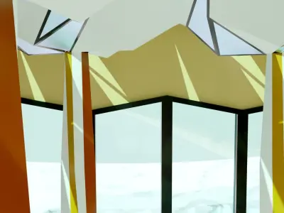 3D model of a hall with Inverted umbrella architecture 3D model