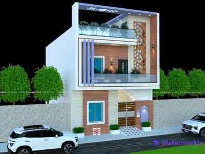 25 feet by 50 feet 3d house front elevation 3D model