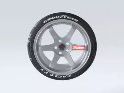 Volk Racing Wheels TE37 and Tires  3D print model 3D model