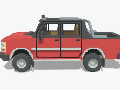 Voxel Pickup Double Cab Size 3 Low-poly 3D model