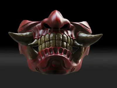 Traditional Japanese Hannya Half Mask 2 Oni Half Mask Samurai 3D print model