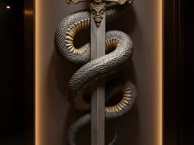 Snake and Sword 3D Model Mythical Weapon Coiled Serpent Design Low-poly 3D model