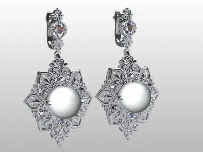 royal art deco pearl earrings 3D print model