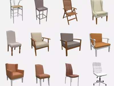Collection of Chair - 12 Models 3D model