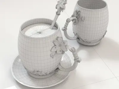 Handmade tea set 3D model 3D model