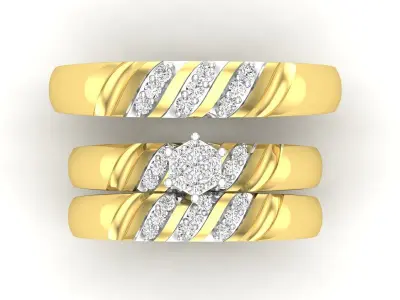 AV 453 Round White Diamond Men and Womens Ring Trio Set 3D print model