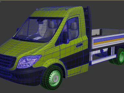 v6 Flatbed VAN with driver Low-poly 3D model