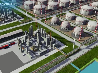 refinery industry area with ship 3D model