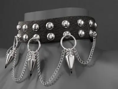 Collar accessory w spikes and chains 3D model