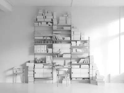 String system bookshelf with workspace 3D model