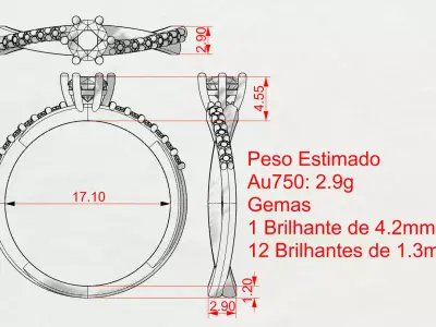 Twisted Band Ring with Central Brilliant Stone 3D print model