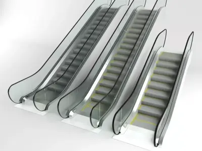 Escalator set three escalators 3D model