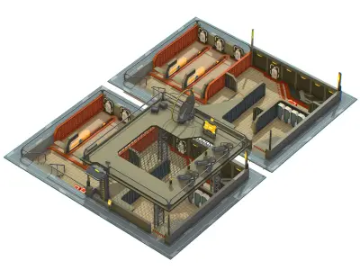 sky fi isometrical shooting room shelter hangar Low-poly 3D model