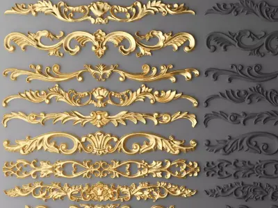 Cartouches SET 3D of gold ornate ornaments 3D model