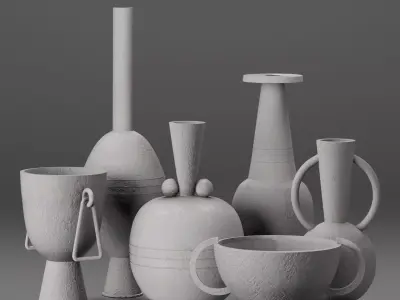 Plaster-decor vases and bowls 3D model