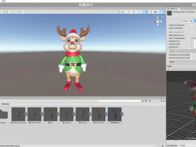 3D Cartoon Reindeer Christmas Animated in Festive Attire  Low-poly 3D model